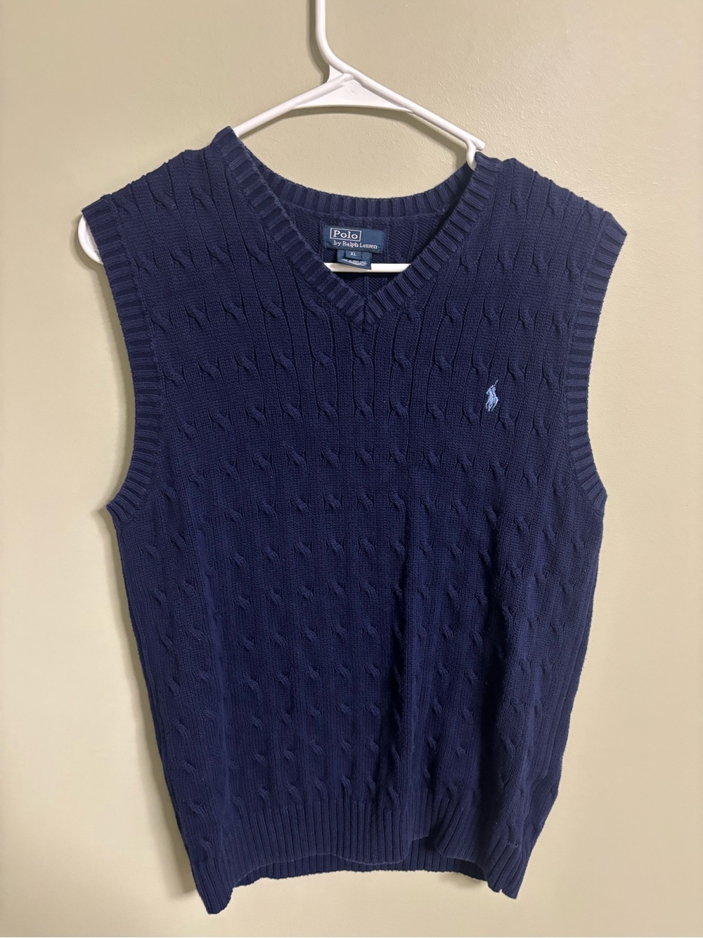 Polo Ralph Lauren Sweater Vest Boys XL Navy Cable Knit V Neck Cotton Preppy